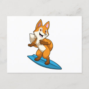 Fox as Surfer mit Surfbrett Postkarte