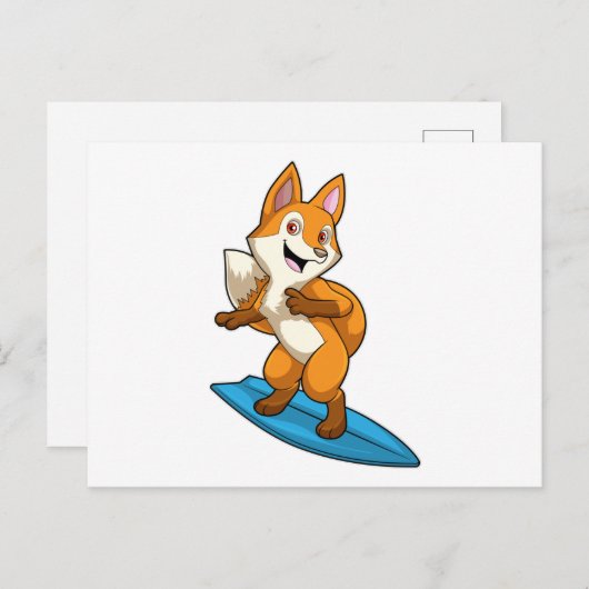 Fox as Surfer mit Surfbrett Postkarte (Vorne/Hinten)