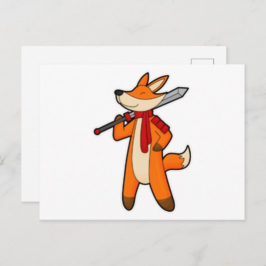Fox as Warrior with Sword & Scarf Postkarte (Vorne/Hinten)