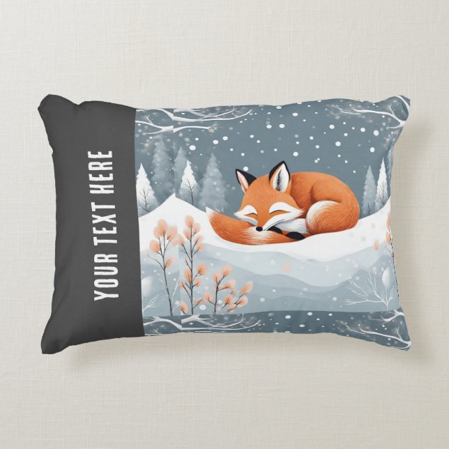 Fox Asleep im Winter Schnee Niedliche gemütliche W Dekokissen (Vorderseite)