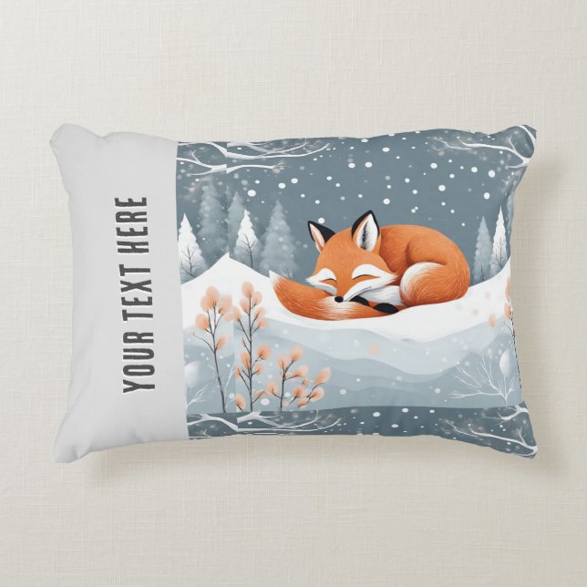 Fox Asleep im Winter Schnee Niedlicher, gemütliche Dekokissen (Vorderseite)