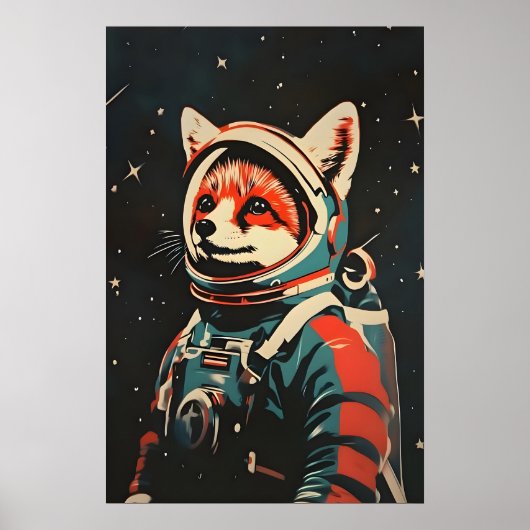 Fox Astronaut Poster, Fox Retro Print, Fox Poster (Vorne)
