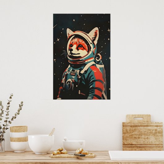 Fox Astronaut Poster, Fox Retro Print, Fox Poster (Küche)