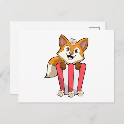 Fox at Eating with Popcorn Postkarte (Vorne/Hinten)