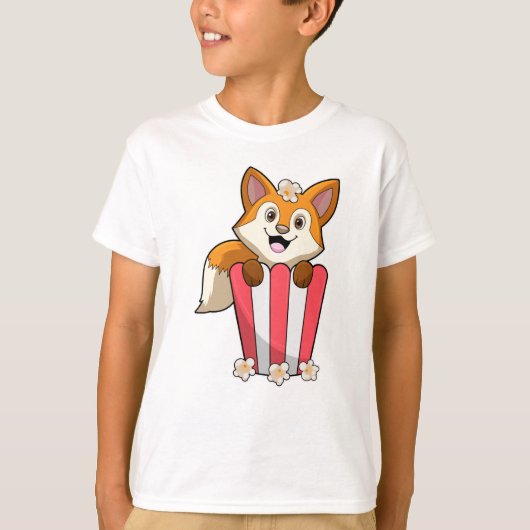 Fox at Eating with Popcorn T-Shirt (Vorderseite)