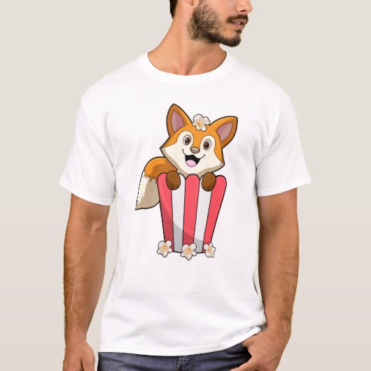 Fox at Eating with Popcorn T-Shirt (Vorderseite)