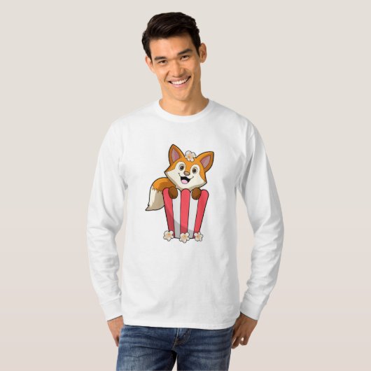 Fox at Eating with Popcorn T-Shirt (Vorne ganz)