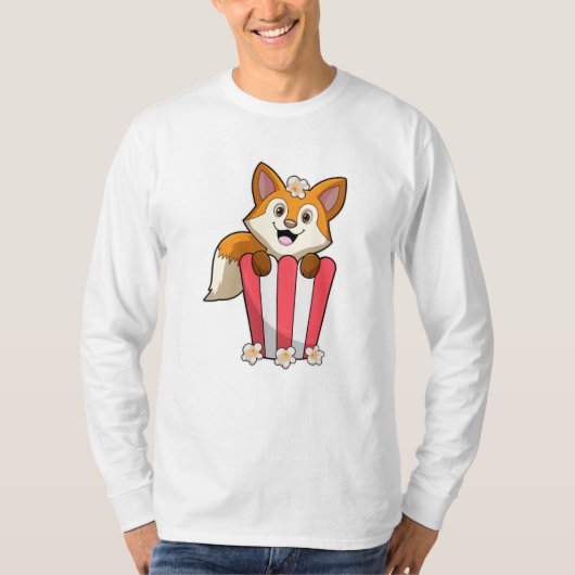 Fox at Eating with Popcorn T-Shirt (Vorderseite)