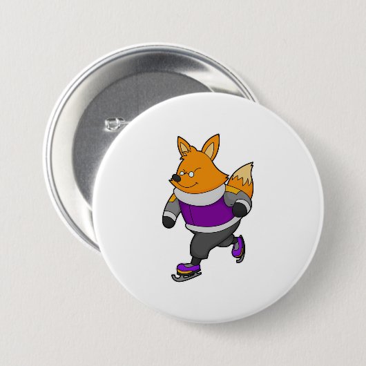 Fox at Ice Skaten mit Ice Skate & Brille Button (Vorne & Hinten)