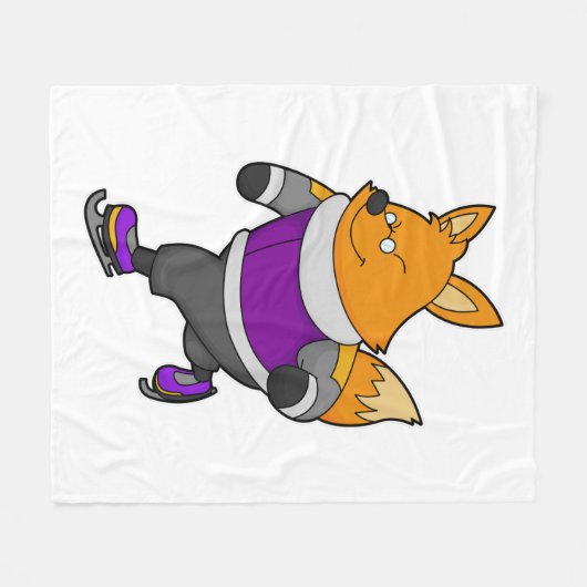 Fox at Ice Skaten mit Ice Skate & Brille Fleecedecke (Vorderseite (Horizontal))