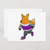 Fox at Ice Skaten mit Ice Skate & Brille Postkarte (Vorne/Hinten)