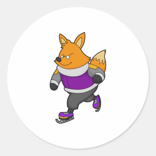 Fox at Ice Skaten mit Ice Skate & Brille Runder Aufkleber (Vorderseite)