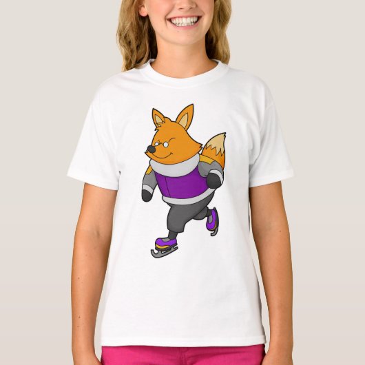 Fox at Ice Skaten mit Ice Skate & Brille T-Shirt (Vorderseite)
