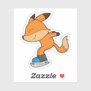 Fox at Ice skating with Ice skates Aufkleber