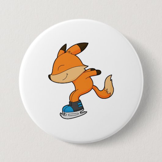 Fox at Ice skating with Ice skates Button (Vorderseite)