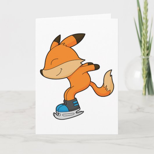 Fox at Ice skating with Ice skates Karte (Vorderseite)