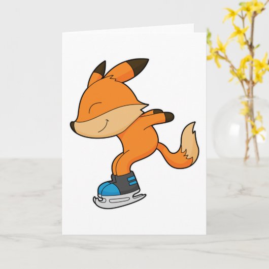 Fox at Ice skating with Ice skates Karte (Gelbe Blume)