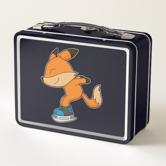 Fox at Ice skating with Ice skates Metall Brotdose (Rückseite)