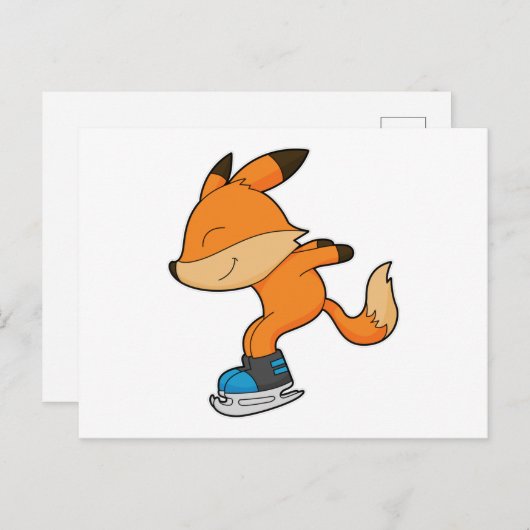 Fox at Ice skating with Ice skates Postkarte (Vorne/Hinten)