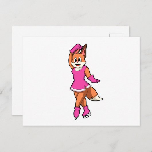 Fox at Ice skating with Ice skates Postkarte (Vorne/Hinten)