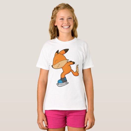 Fox at Ice skating with Ice skates T-Shirt (Vorne ganz)