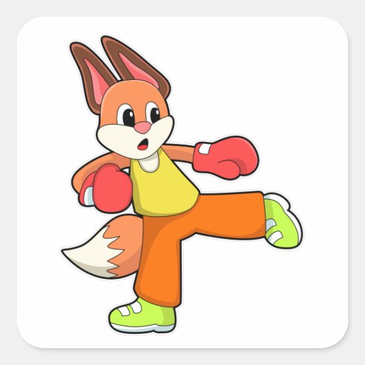 Fox at Martial Arts Boxen mit Boxhandschuhen Quadratischer Aufkleber (Vorderseite)