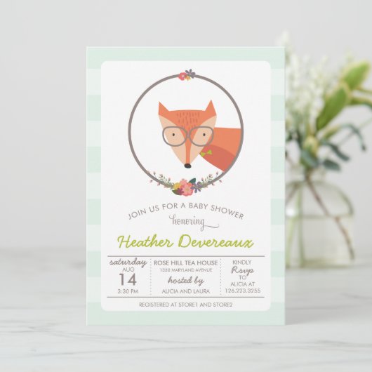 Fox Baby Boy Baby Dusche Einladung (Stehend Vorderseite)