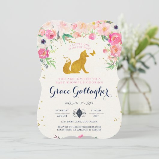 Fox Baby Dusche Einladung (Stehend Vorderseite)