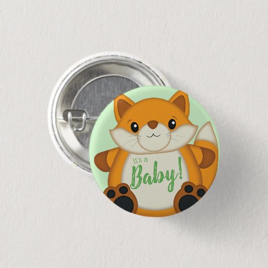 Fox Baby Dusche grün Button (Vorne & Hinten)