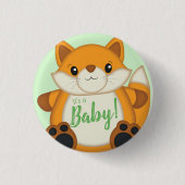 Fox Baby Dusche grün Button (Vorderseite)