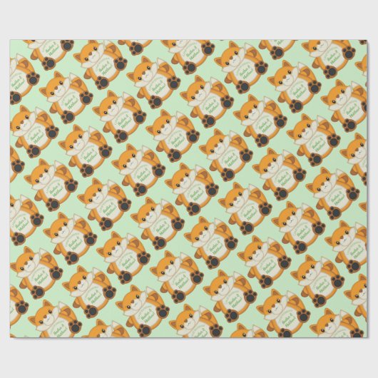 Fox Baby Dusche grün Geschenkpapier (Flach)