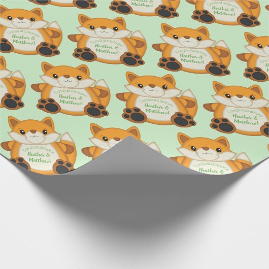 Fox Baby Dusche grün Geschenkpapier (Ecke)