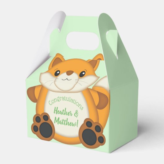 Fox Baby Dusche grün Geschenkschachtel (Vorderseite)