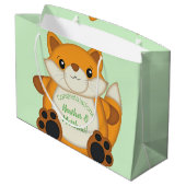 Fox Baby Dusche grün Große Geschenktüte (Rückseite Schrägansicht)