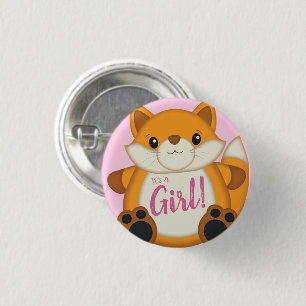 Fox Baby Dusche Pink Button
