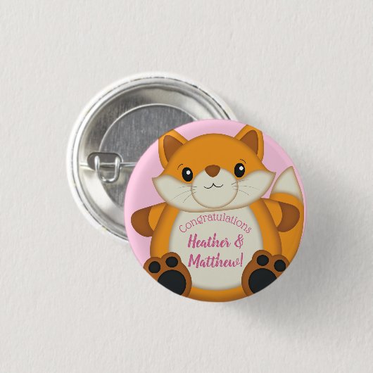 Fox Baby Dusche Pink Button (Vorne & Hinten)