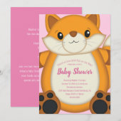 Fox Baby Dusche Pink Einladung (Vorne/Hinten)