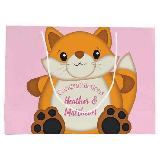 Fox Baby Dusche Pink Große Geschenktüte (Rückseite)