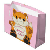 Fox Baby Dusche Pink Große Geschenktüte (Rückseite Schrägansicht)