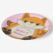 Fox Baby Dusche Pink Pappteller (Schrägansicht)