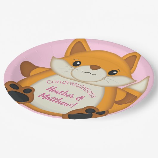 Fox Baby Dusche Pink Pappteller (Schrägansicht)