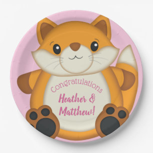 Fox Baby Dusche Pink Pappteller