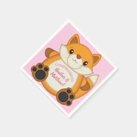 Fox Baby Dusche Pink Serviette (Ecke)
