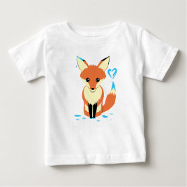 Fox Baby-Malerei Blue Heart mit Schwanz Baby T-shirt