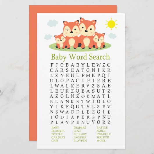 Fox Baby Shooter Word Search Game (Vorne/Hinten)