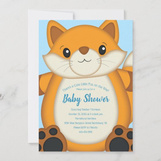 Fox Baby Shower Blue Einladung (Vorderseite)
