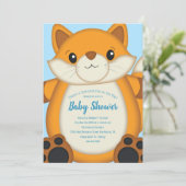 Fox Baby Shower Blue Einladung (Stehend Vorderseite)