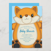 Fox Baby Shower Blue Einladung (Vorne/Hinten)