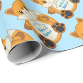 Fox Baby Shower Blue Geschenkpapier (Rolleneckpunkt)