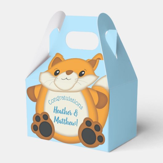 Fox Baby Shower Blue Geschenkschachtel (Vorderseite)